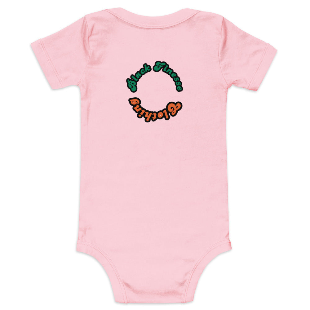 Black Finesse A Lil Bougie Baby Bodysuit — Pink, back view