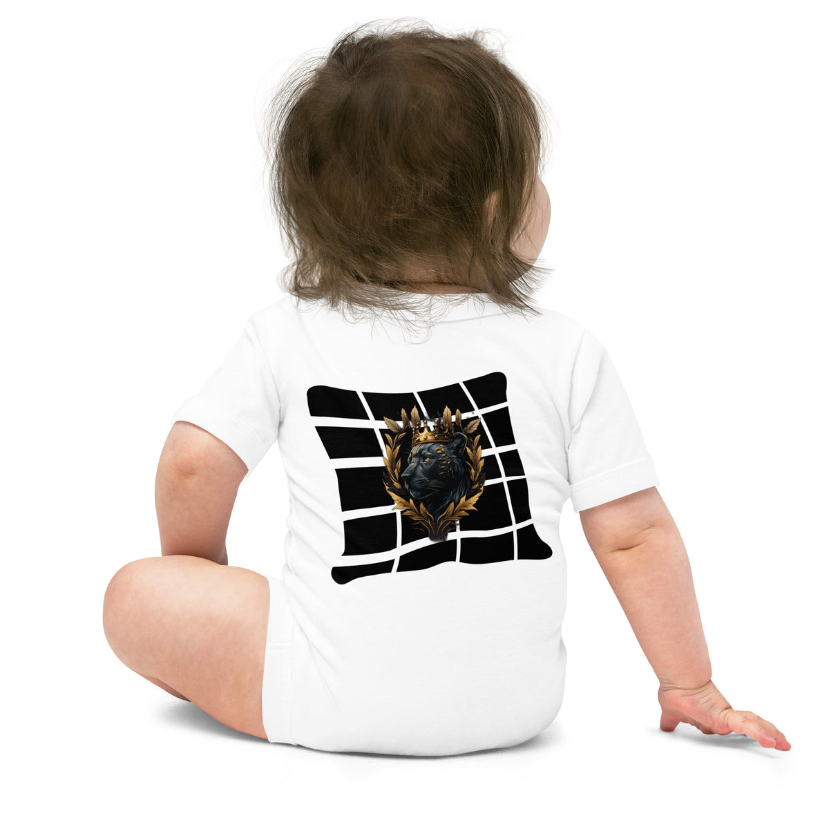 Black Finesse 9 Months Baby Bodysuit — White, back view