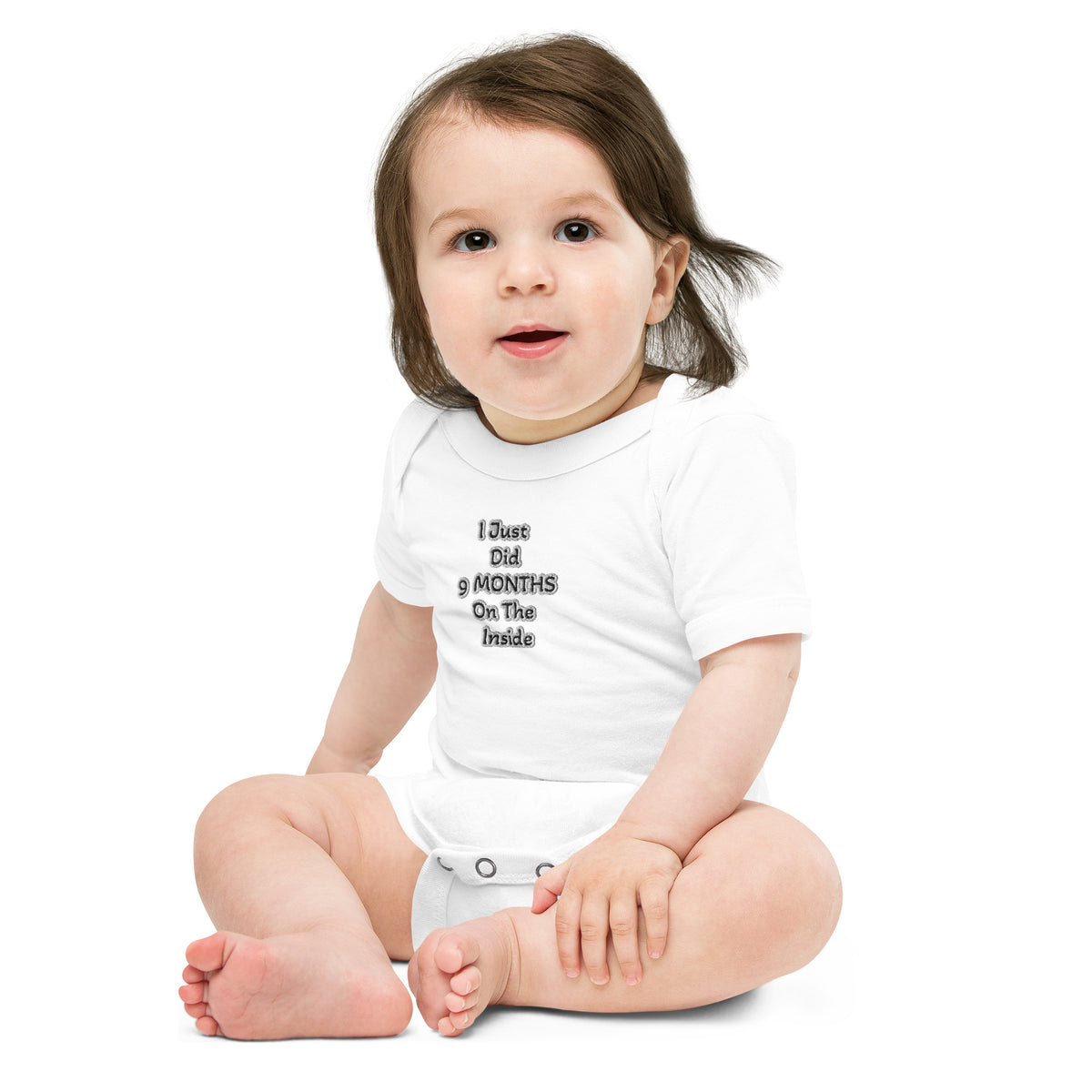 Black Finesse 9 Months Baby Bodysuit — White, front view