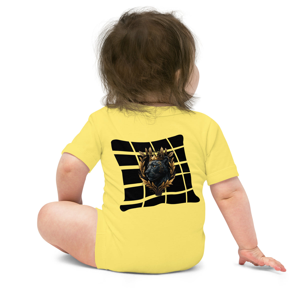 Black Finesse 9 Months Baby Bodysuit — Yellow, back view