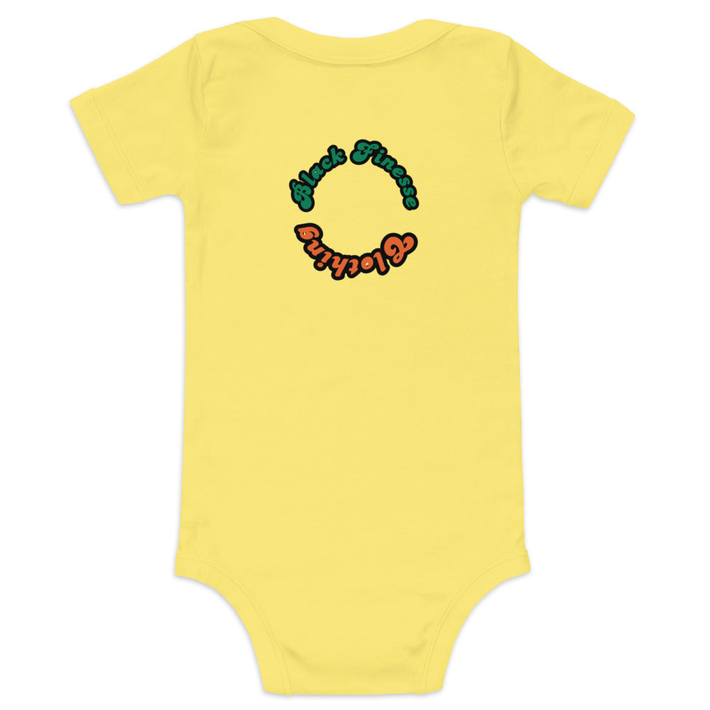 Black Finesse A Lil Bougie Baby Bodysuit — Yellow, back view