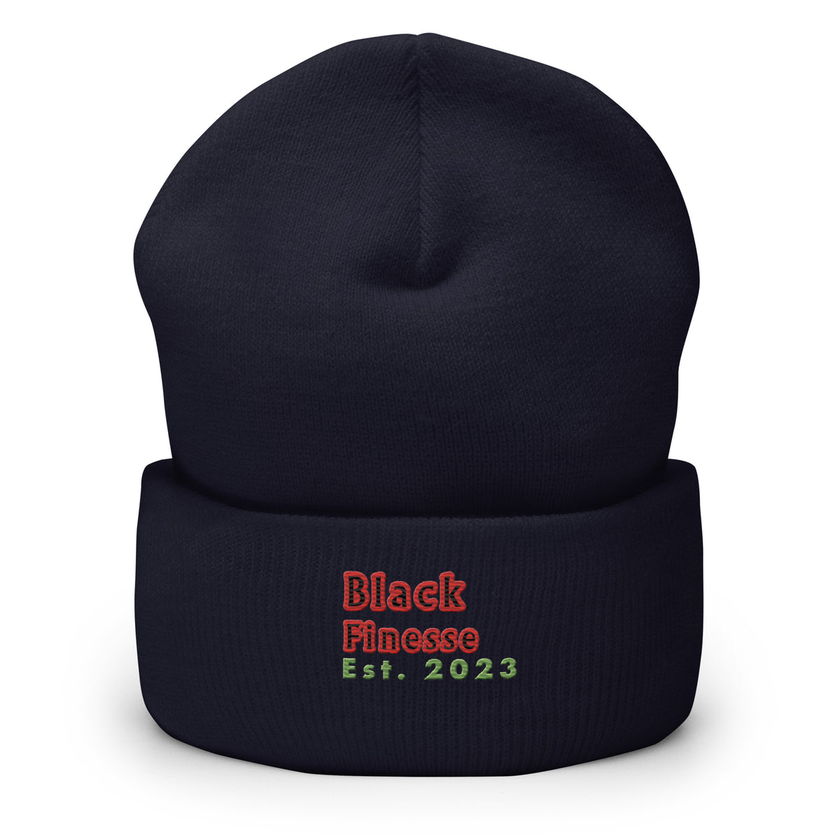 Black Finesse Signature Cuffed Beanie — front view