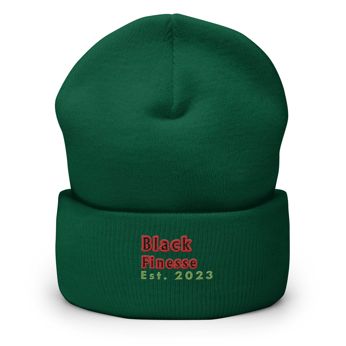 Black Finesse Signature Cuffed Beanie — front view