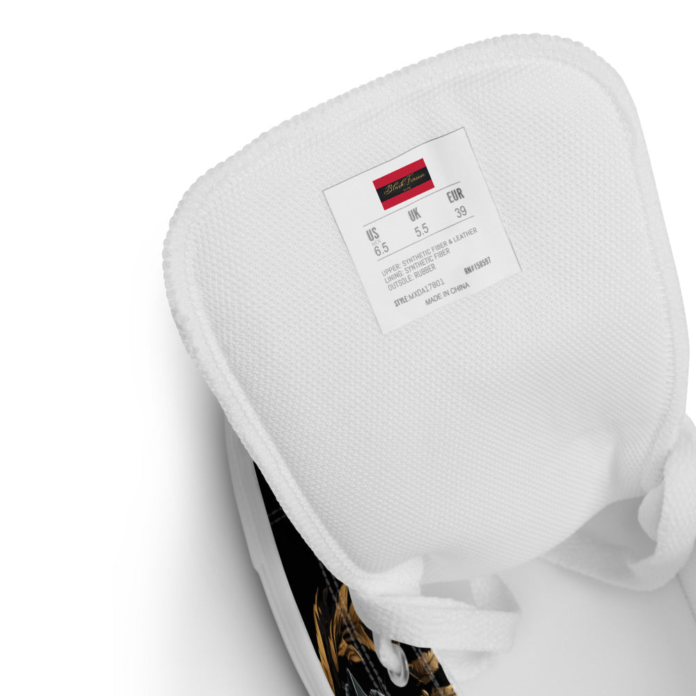 Black Finesse Streetwalker Canvas Sneakers in Black, White, Gold — branding detail