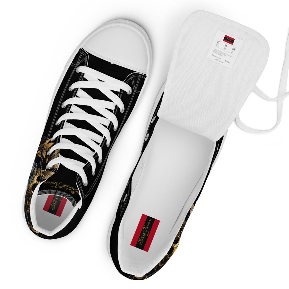 Black Finesse Streetwalker Canvas Sneakers in Black, White, Gold — branding detail
