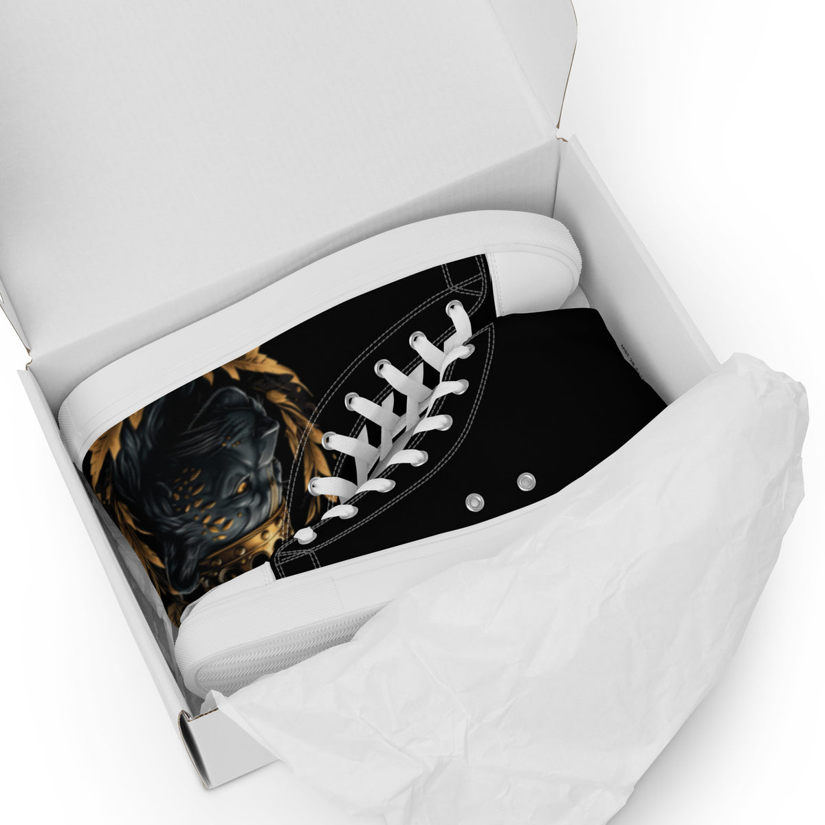 Black Finesse Streetwalker Canvas Sneakers in Black, White, Gold — front view