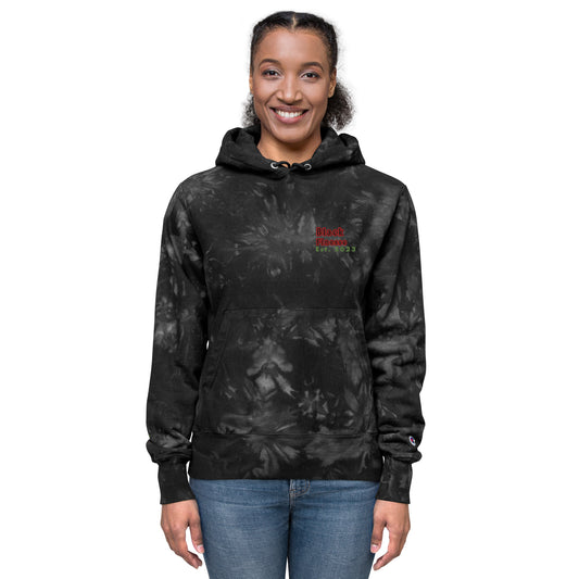 Black Finesse Champion Tie-Dye Hoodie in Black — front view