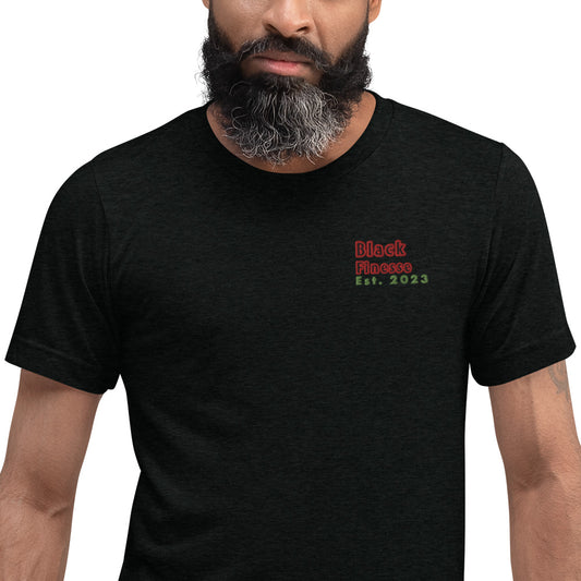 Black Finesse Signature Lightweight Tri-Blend T-Shirt in Solid Black Triblend — detail view