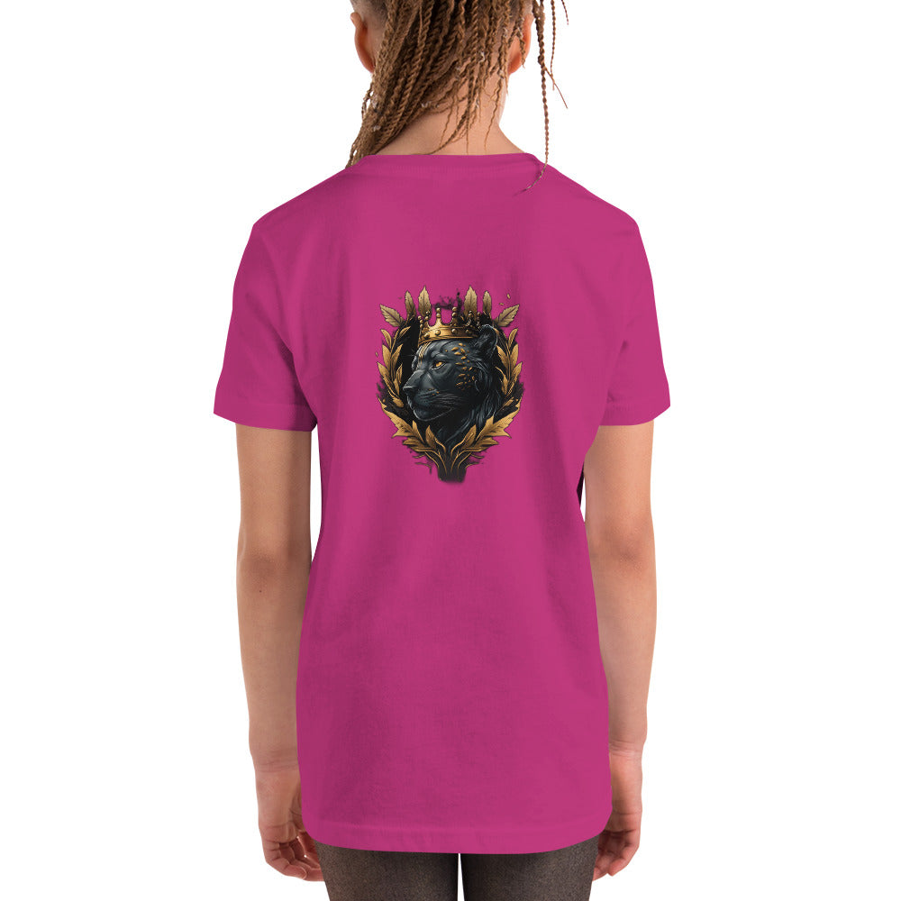 Black Finesse Tag Logo Kids T-Shirt — Berry, back view