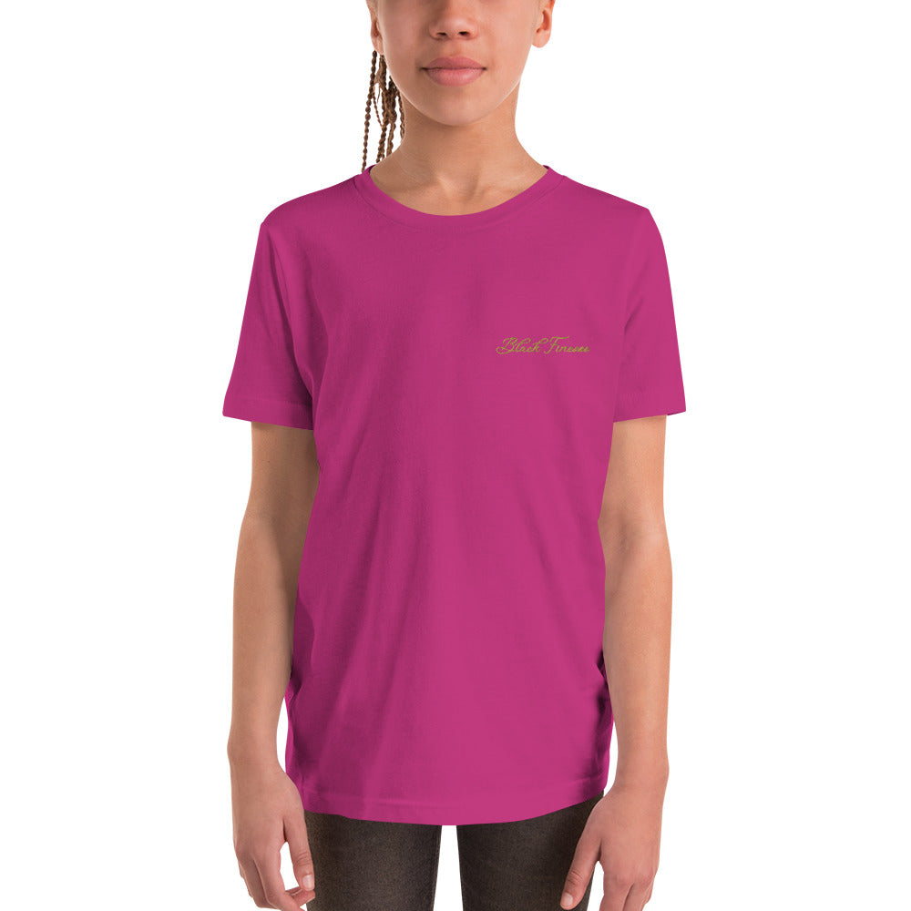 Black Finesse Tag Logo Kids T-Shirt — Berry, front view