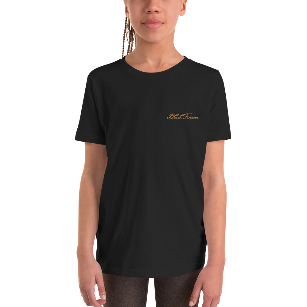 Black Finesse Tag Logo Kids T-Shirt — Black, front view