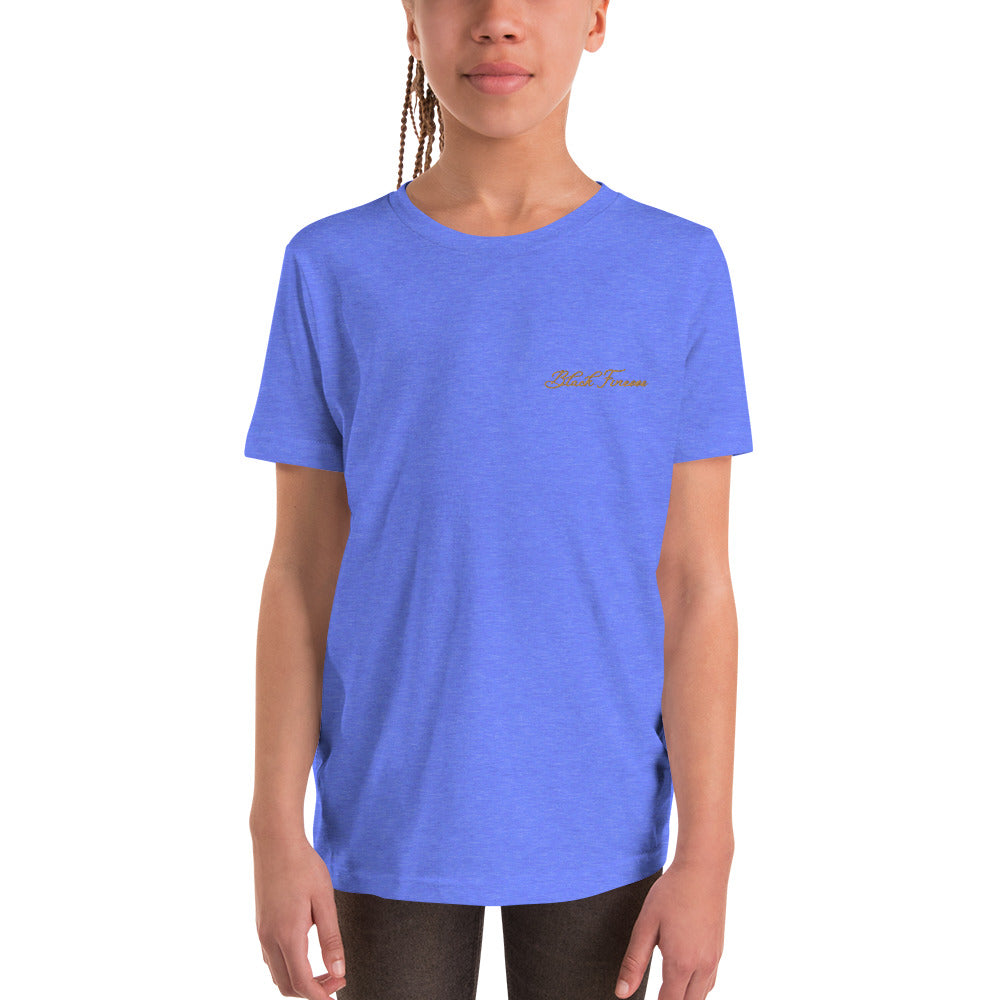 Black Finesse Tag Logo Kids T-Shirt — Heather Columbia Blue, front view