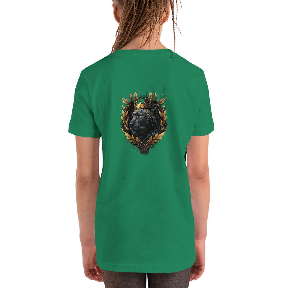 Black Finesse Tag Logo Kids T-Shirt — Kelly, back view
