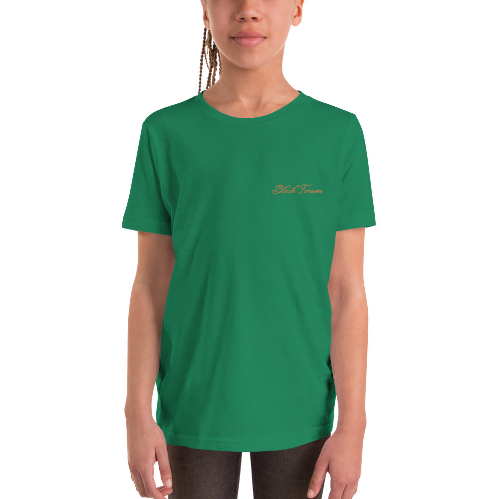 Black Finesse Tag Logo Kids T-Shirt — Kelly, front view