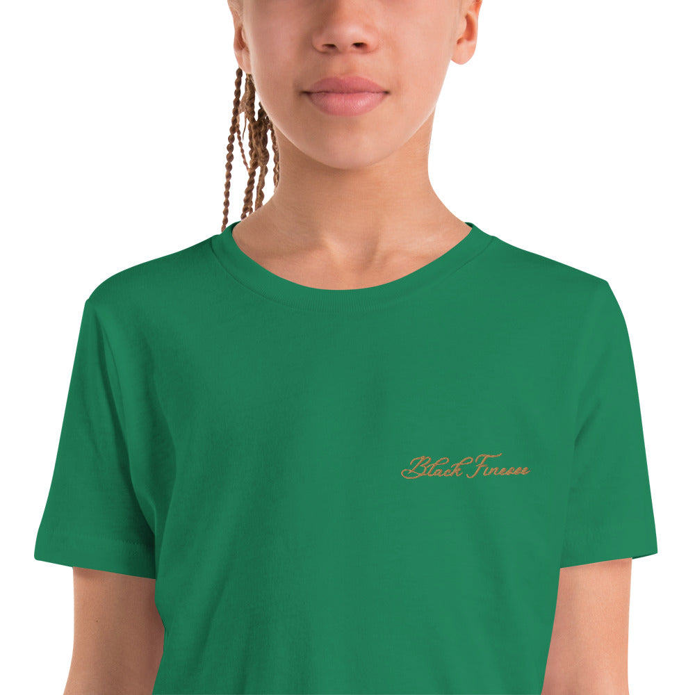 Black Finesse Tag Logo Kids T-Shirt — Kelly, detail view