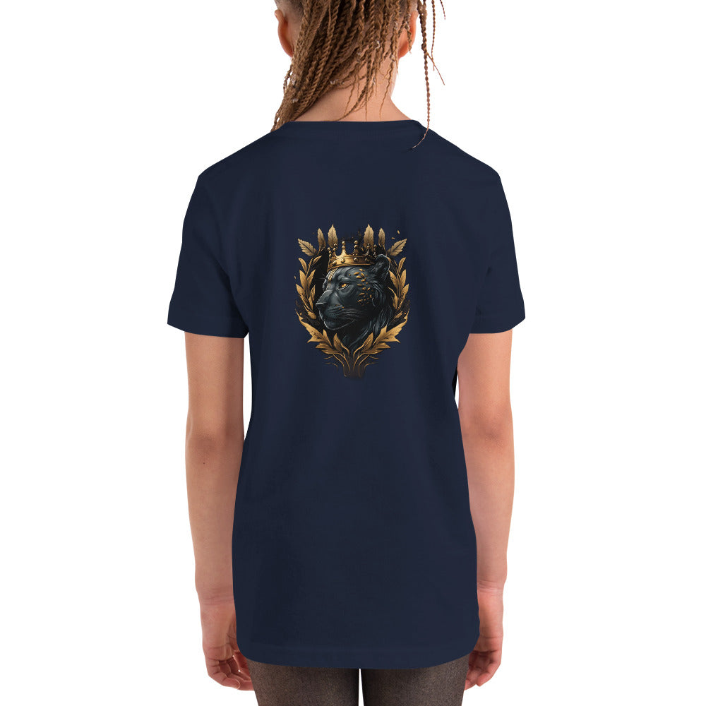 Black Finesse Tag Logo Kids T-Shirt — Navy, back view