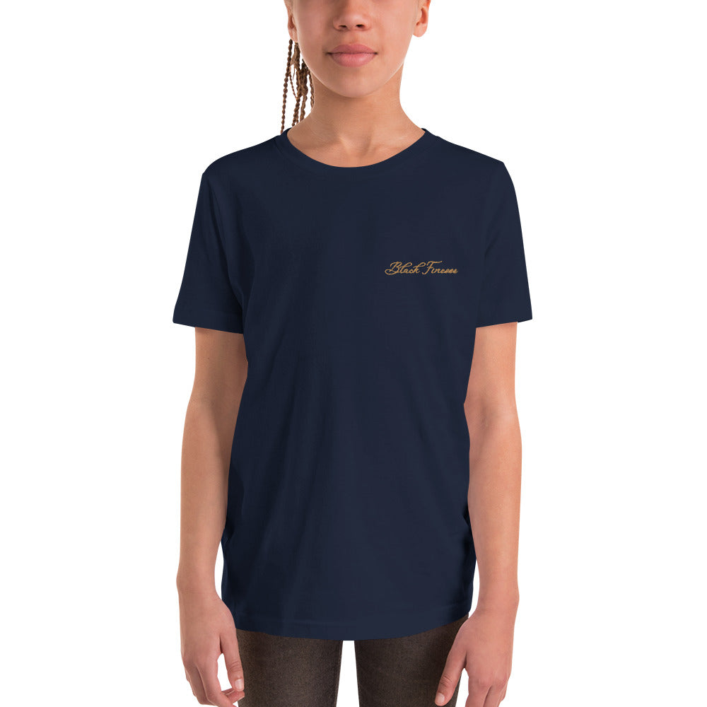 Black Finesse Tag Logo Kids T-Shirt — Navy, front view