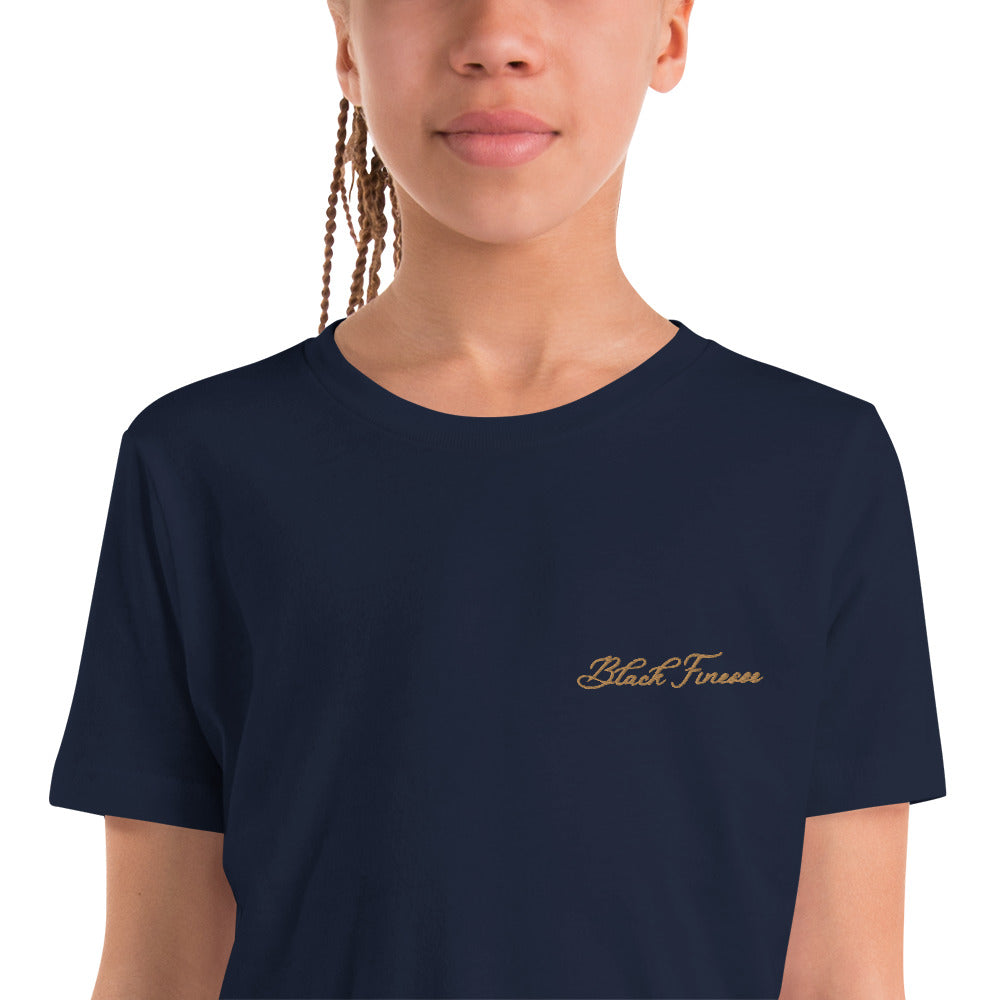 Black Finesse Tag Logo Kids T-Shirt — Navy, detail view