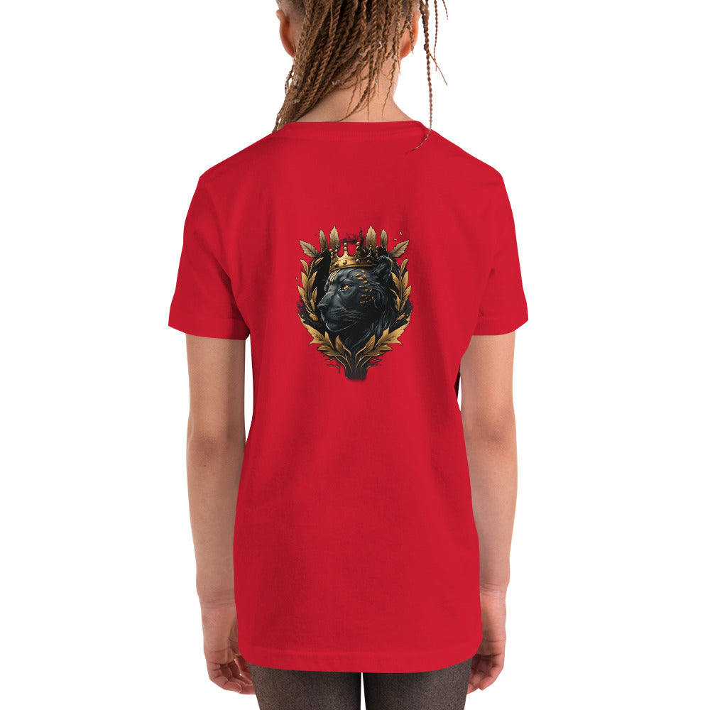 Black Finesse Tag Logo Kids T-Shirt — Red, back view