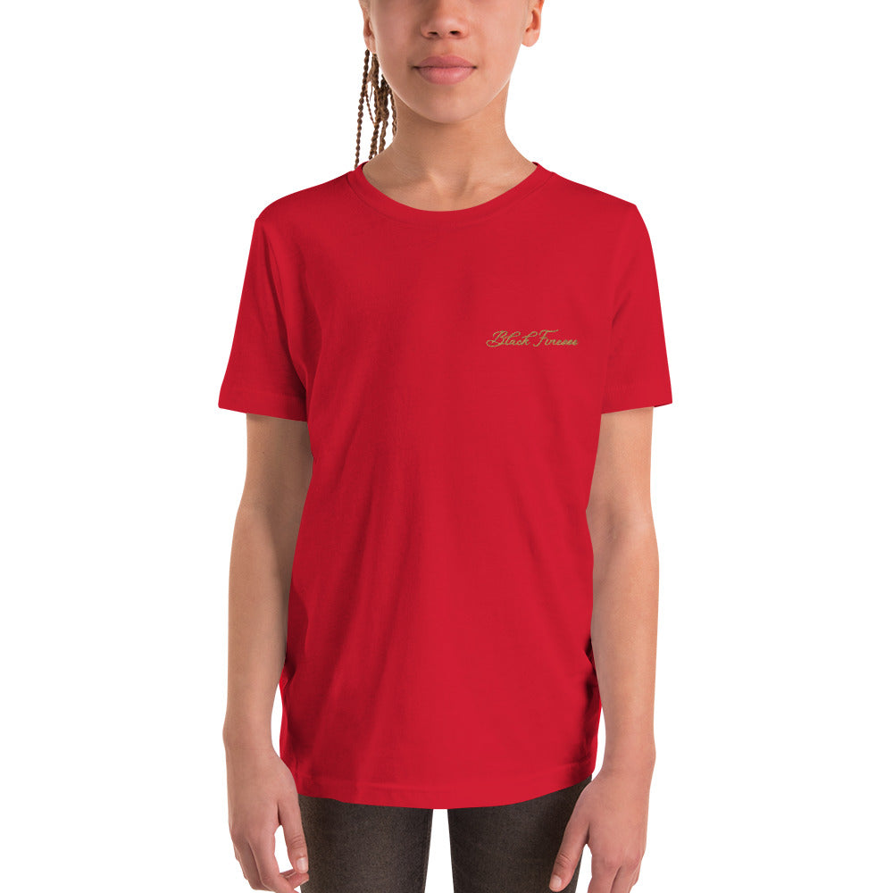 Black Finesse Tag Logo Kids T-Shirt — Red, front view