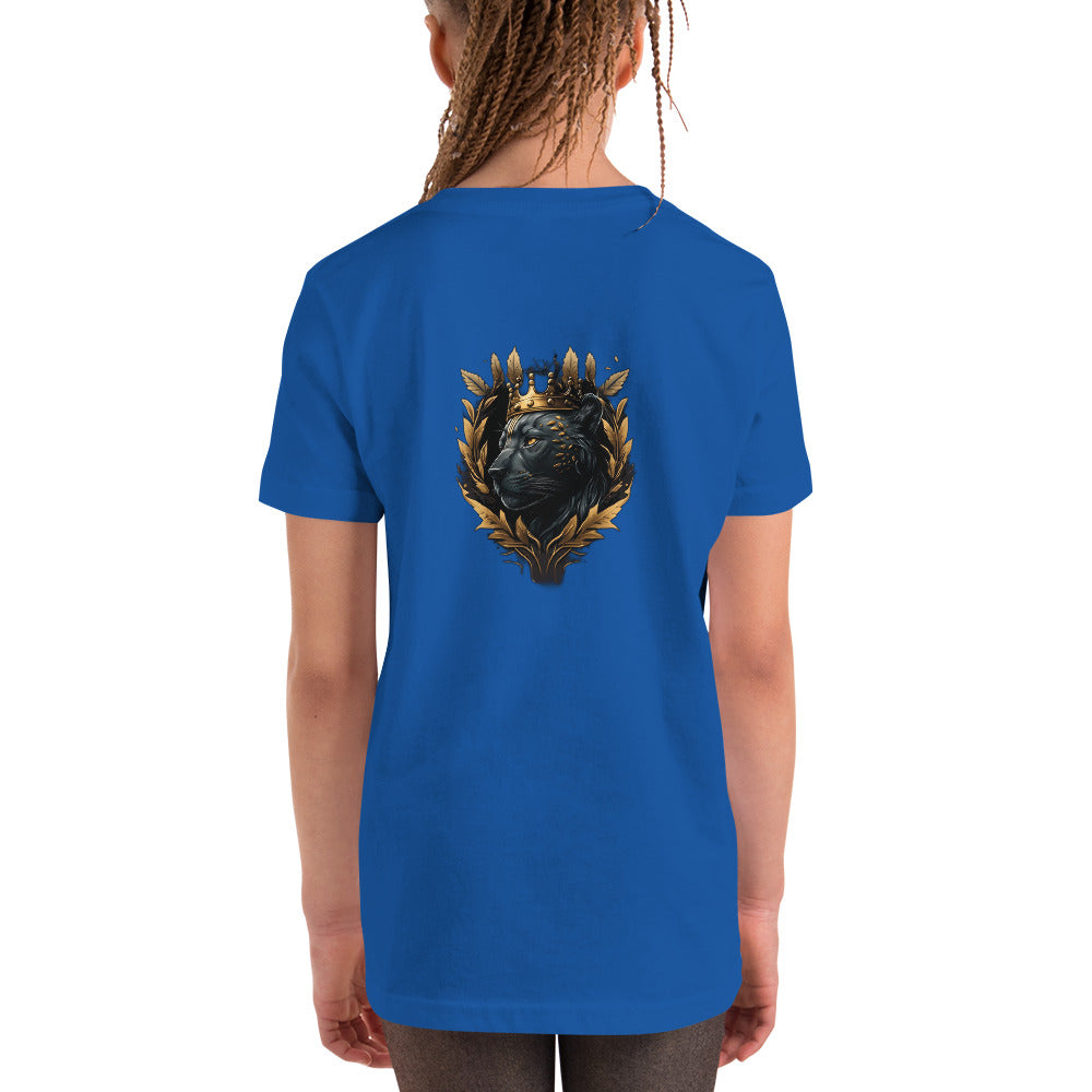 Black Finesse Tag Logo Kids T-Shirt — True Royal, back view