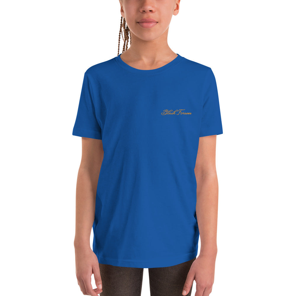 Black Finesse Tag Logo Kids T-Shirt — True Royal, front view