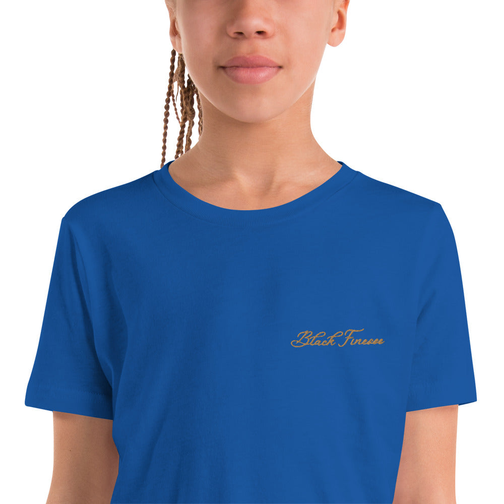 Black Finesse Tag Logo Kids T-Shirt — True Royal, detail view